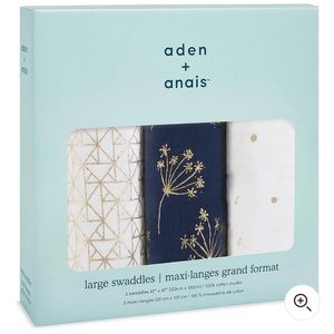 Aden and Anais Classic 3 Pack Swaddle Metallic Gold Deco Navy, White, & Gold